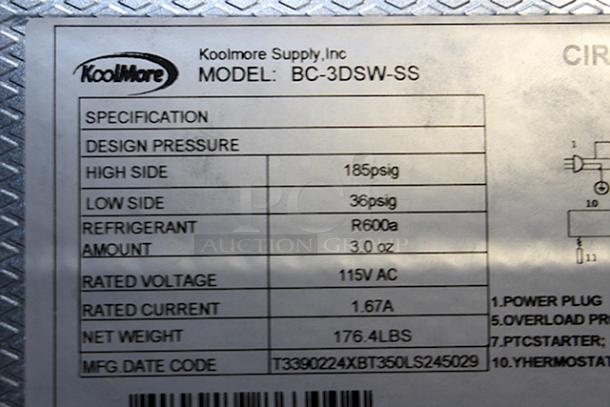 BRAND NEW SCRATCH & DENT! Koolmore BC-3DSW-SS 53 in. Three-Door Back Bar Refrigerator - 11 Cu Ft. Unit is dented (see photos). - Image 13 of 14