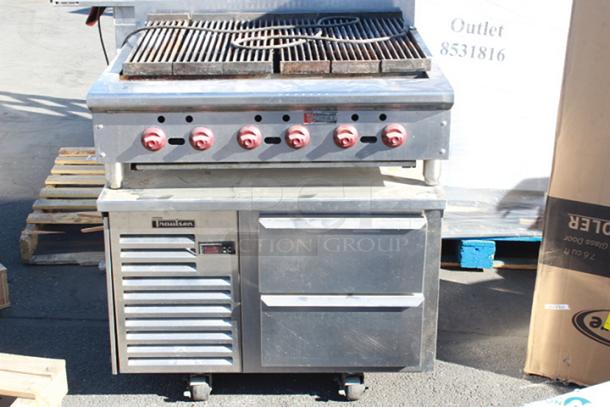 COMBO LOT!  Wolf ACB36P ACB Series 36" Low Profile Heavy Duty Counter Charbroiler, Liquid Propane, 108,000BTU & Traulsen TE036HT 2 Drawer 36" Refrigerated Chef Base - Specification Line, 115v. Tested. Both Units in Working Order.  2x Your Bid - Image 1 of 6