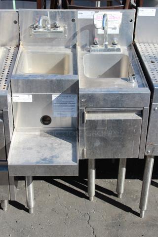 COMBO UNIT! Stainless Steel Construction. (1) Glastender DHSB-12 Deluxe Underbar Hand Sink Unit Free Standing 12"W X 24"D & (1) Glastender BSB-12 Underbar Blender Station Freestanding With Dump Sink 12"W X 29"D. 2x Your Bid.