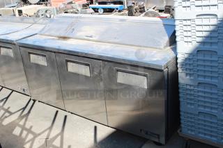 True TSSU-72-18 72 3/8" 3 Door Refrigerated Sandwich Prep Table. Tested. In Working Order.