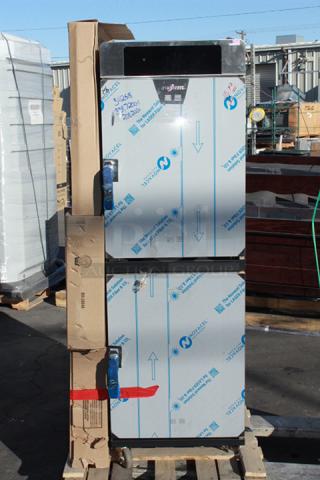 BRAND NEW SCRATCH & DENT! Alto-Shaam 1200-SK DX 208/240V/1 Full Height Cook and Hold Smoker Oven with Deluxe Controls - 208-240V, 6900-8900W. S/N: 3397200-1. Includes: Hardware, Racks, Etc. PLUS 2 Bags of Each: Apple Chips (10136b), Maple Chips (10318b), Hickory Chips (10218), Cherry Chips (WC-22540). Wheel Not Attached. ( See photos).