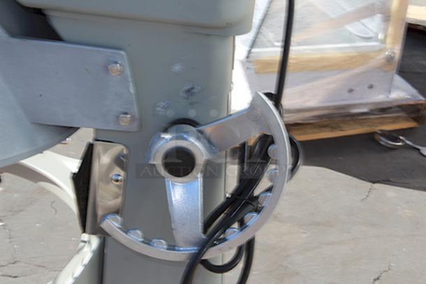 BRAND NEW SCRATCH & DENT! Globe SP40 40 Qt. Planetary Floor Mixer with Guard & Standard Accessories - 208V, 3 Phase, 2 hp. S/N: 7451968. Scratched on the right side. The hand wheel and side lever are damaged. Includes broken pieces and rubber feet. - Image 8 of 12