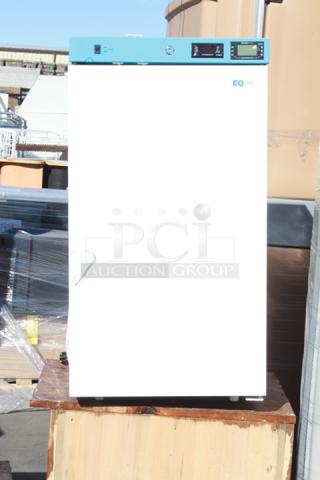 BRAND NEW SCRATCH & DENT! Summit Appliance ACR31W EQTemp ACR Series 3.17 Cu. Ft. White / Blue Undercounter Reach-In Medical Refrigerator - 115V. Unit is dented (see photos).