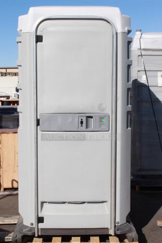BRAND NEW, NEVER USED! PolyJohn FS3-1007 Fleet Light Gray Premium Portable Restroom - Assembled 13-MAY-2024. VERY MINOR SCUFFING (see photos)!!
