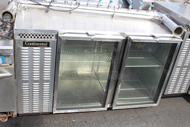 Continental Refrigerator 59" Black Sliding Glass Door Refrigerated Back Bar Storage Cooler, 22 Cubic Feet, 115 Volts. IN WORKING ORDER!! - Image 2 of 3