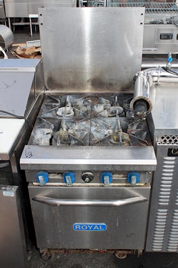 Royal Range RR-4-NG 24" W Stainless Steel Natural Gas Manual Restaurant Range - 147,000 BTU, On Commercial Casters. - Image 1 of 1