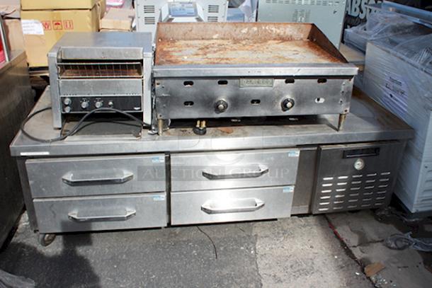 ALL FOR ONE! Continetal Chef Base, Vollrath Conveyor Toast AND Garland 24" Heavy - Duty Gas Counter Valve-Control Griddles. ALL IN WORKING ORDER!! - Image 1 of 6