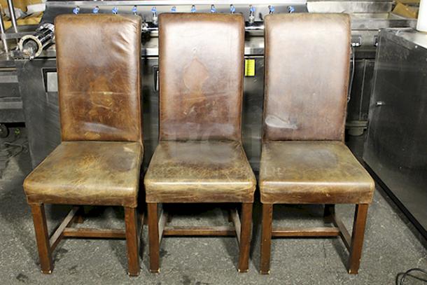 (3) Cushioned Leather Chairs. 3x Your Bid. - Image 1 of 3