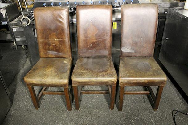 (3) Cushioned Leather Chairs. 3x Your Bid. - Image 2 of 3