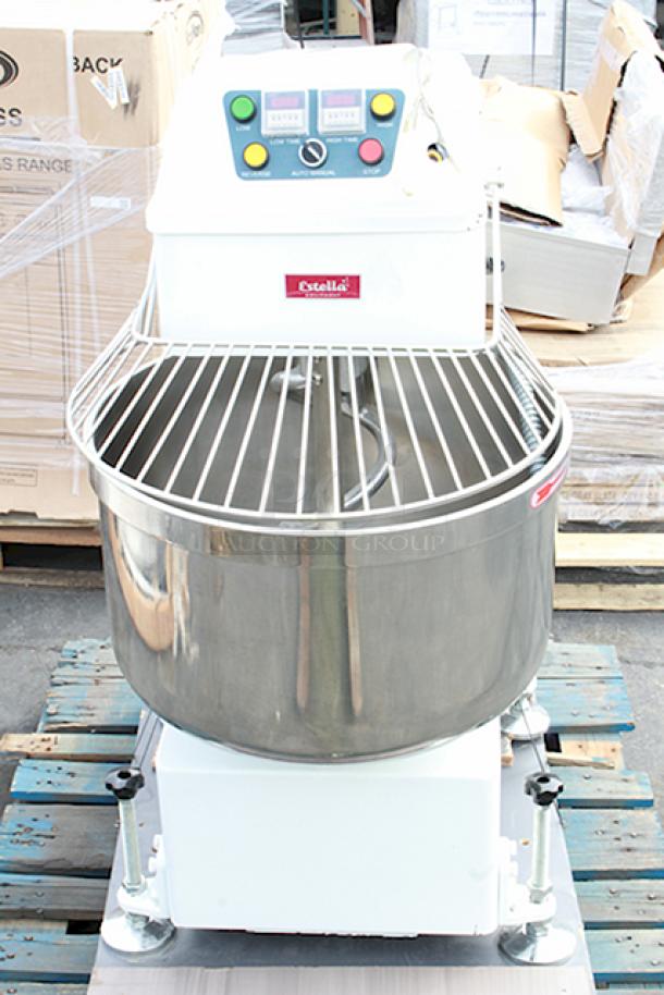 BRAND NEW SCRATCH & DENT! Estella SM80 80 Qt. / 116 lb. Two-Speed Spiral Dough Mixer - 220V, 3 Phase, 4.5 HP.  S/N: 348SM80072400086 Unit is scratched and dented (see photos). - Image 1 of 9