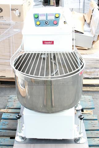 BRAND NEW SCRATCH & DENT! Estella SM80 80 Qt. / 116 lb. Two-Speed Spiral Dough Mixer - 220V, 3 Phase, 4.5 HP.  S/N: 348SM80072400086 Unit is scratched and dented (see photos).