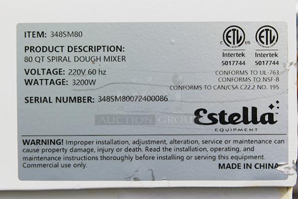 BRAND NEW SCRATCH & DENT! Estella SM80 80 Qt. / 116 lb. Two-Speed Spiral Dough Mixer - 220V, 3 Phase, 4.5 HP.  S/N: 348SM80072400086 Unit is scratched and dented (see photos). - Image 7 of 9