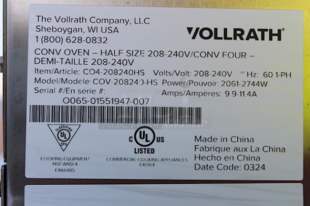 BRAND NEW SCRATCH & DENT! Vollrath CO4-208240HS Half Size Countertop Convection Oven - 208/240V. S/N: 0065-01551947-007. Unit is scratched, Handle is Broken. (see photos). - Image 6 of 10