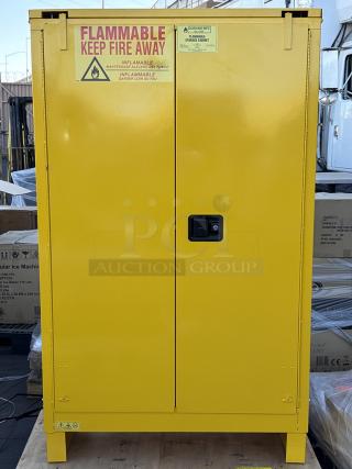 BRAND NEW SCRATCH & DENT! Durham Mfg 45 Gallon Steel Flammable Liquids Storage Cabinet with Legs and Self-Close Doors, Model: 1045SL-50