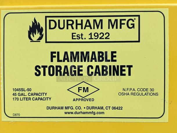 BRAND NEW SCRATCH & DENT! Durham Mfg 45 Gallon Steel Flammable Liquids Storage Cabinet with Legs and Self-Close Doors, Model: 1045SL-50 - Image 5 of 5