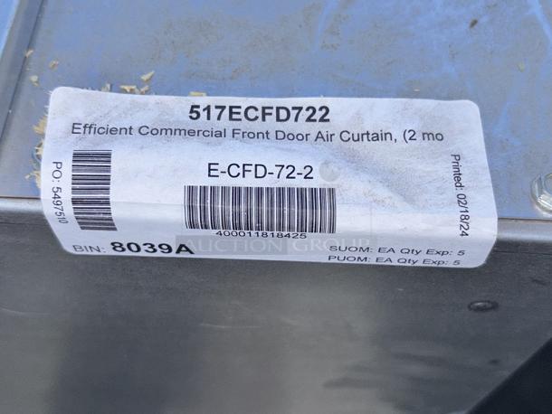 BRAND NEW CRATED! Curtron E-CFD-72-2 72" Commercial Front Door Air Curtain - 110-120V, 5 Amps, 1 Phase, 60 Hz. S/N: 02152418. Unit has some minor scratching. - Image 5 of 5