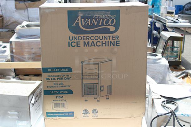 BRAND NEW SCRATCH & DENT! Avantco Ice UC-B-77-A 14 13/16" Air Cooled Undercounter Bullet Ice Machine - 96 lb.	Unit is in original packaging. 115 Volts	6 Amps	1 Phase	60 Hz S/N: 194UCB77A-24040087. Production Date: APR-2024 - Image 1 of 6