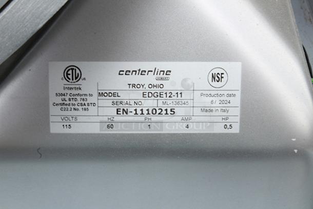 BRAND NEW SCRATCH & DENT! Centerline by Hobart EDGE12 12" Manual Meat Slicer - 1/2 hp. 120 Volts, 4 Amps, 1 Phase, 60 Hz. S/N: EN-1110215. Index Knob is slightly damaged (see photos). - Image 5 of 9