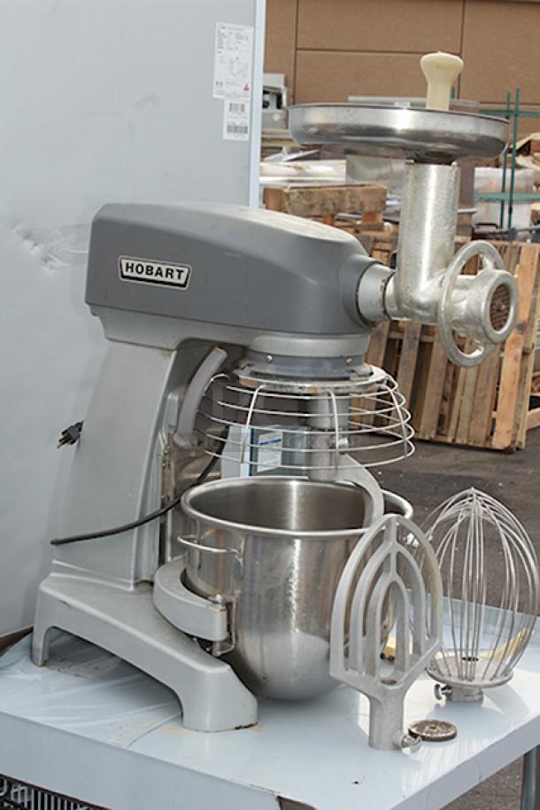 Hobart Legacy+ HL200 20 Qt. Planetary Stand Mixer with Guard & Accessories: 20 Qt. Bowl, Beater, Wire Whip, 12Tin-C/Epan #12 Meat Chopper Attachment For #12 Hubs, Grinder Attachment, Hobart Scraper-Hl20 Legacy Bowl Scraper For 20 Qt. Bowls And Dough Hook. - 120V, 1/2 hp
 *UPDATED PHOTOS COMING SOON* - Image 1 of 12