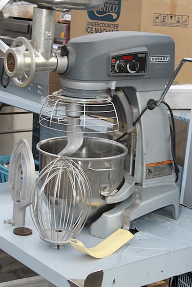Hobart Legacy+ HL200 20 Qt. Planetary Stand Mixer with Guard & Accessories: 20 Qt. Bowl, Beater, Wire Whip, 12Tin-C/Epan #12 Meat Chopper Attachment For #12 Hubs, Grinder Attachment, Hobart Scraper-Hl20 Legacy Bowl Scraper For 20 Qt. Bowls And Dough Hook. - 120V, 1/2 hp
 *UPDATED PHOTOS COMING SOON* - Image 2 of 12