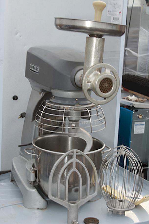 Hobart Legacy+ HL200 20 Qt. Planetary Stand Mixer with Guard & Accessories: 20 Qt. Bowl, Beater, Wire Whip, 12Tin-C/Epan #12 Meat Chopper Attachment For #12 Hubs, Grinder Attachment, Hobart Scraper-Hl20 Legacy Bowl Scraper For 20 Qt. Bowls And Dough Hook. - 120V, 1/2 hp
 *UPDATED PHOTOS COMING SOON* - Image 5 of 12