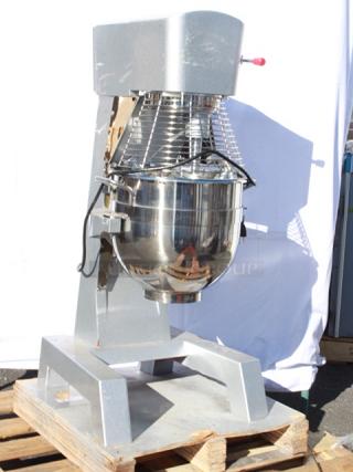 BRAND NEW SCRATCH & DENT! Main Street Equipment CMIX30 30 Qt. Planetary Floor Mixer with Guard & Standard Accessories - 120V, 2 hp. S/N: 24070230015 Unit is cracked on the top back side and the power cord needs to be replaced.