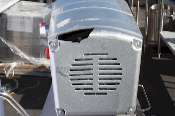 BRAND NEW SCRATCH & DENT! Main Street Equipment CMIX30 30 Qt. Planetary Floor Mixer with Guard & Standard Accessories - 120V, 2 hp. S/N: 24070230015 Unit is cracked on the top back side and the power cord needs to be replaced. - Image 8 of 9