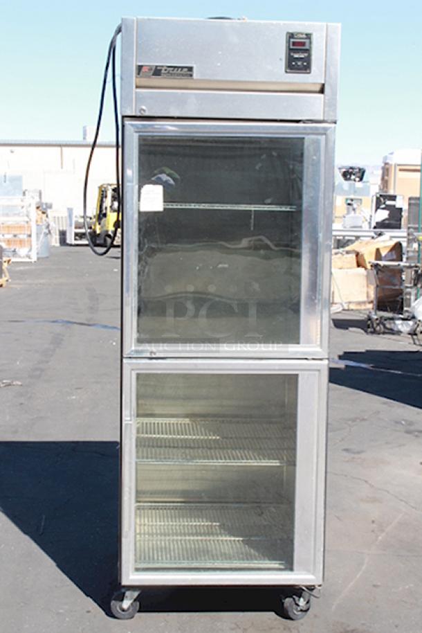 True TR1RPT-2HG-1S Spec Series 27 1/2" Glass Front Half Door / Solid Back Full Door Stainless Steel Pass-Through Refrigerator. 115v. Tested. In Working Order. S/N: 5182672. - Image 1 of 5