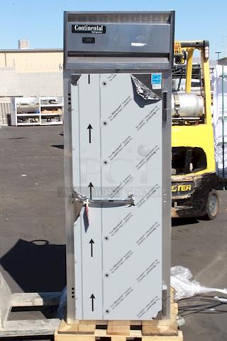 BRAND NEW SCRATCH & DENT! Continental Refrigerator 1R-N 26" Solid Door Reach-In Refrigerator, 115 Volts, 1 Phase, 60Hz. On Commercial Casters. In working Order. Keys to lock are missing. S/N: 16494690. Unit is dented. See photos.