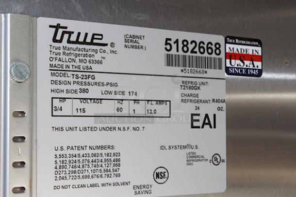 True TS-23FG~FGD01 27" Stainless Steel Glass Door Reach-In Freezer, 115v. On Commercial Casters. Tested. In working Order. S/N: 5182668. - Image 6 of 6