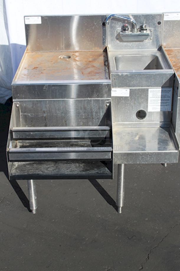 COMBINATION UNIT! Glastender DHSB-12 Underbar Hand Sink Unit, (2) Glastender DBB-18 Underbar Drain Workboard Unit, Glastender BSA-12 Underbar Blender Station and Glastender DSR-12 Speed Rail / Rack. - Image 6 of 7