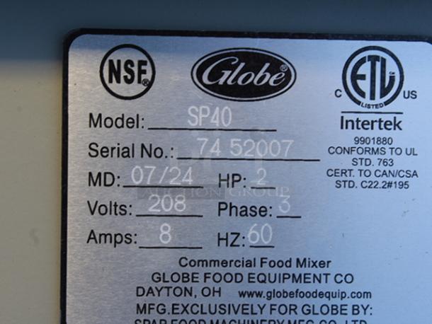 BRAND NEW SCRATCH & DENT! Globe SP40 40 Qt. Planetary Floor Mixer with Guard - 208V, 3 Phase, 2 hp. S/N: 74 52007. Mfr Date: 07/24. Missing Cover Plate. See Photos. - Image 10 of 10
