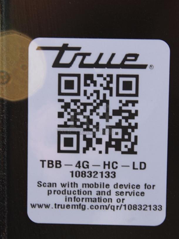BRAND NEW SCRATCH & DENT! True TBB-4G-HC-LD 90 3/8" Black Glass Door Back Bar Refrigerator with LED Lighting. 115 Volts	2.8 Amps	1 Phase	60 Hz. S/N: 10832133 Missing Keys. - Image 7 of 8