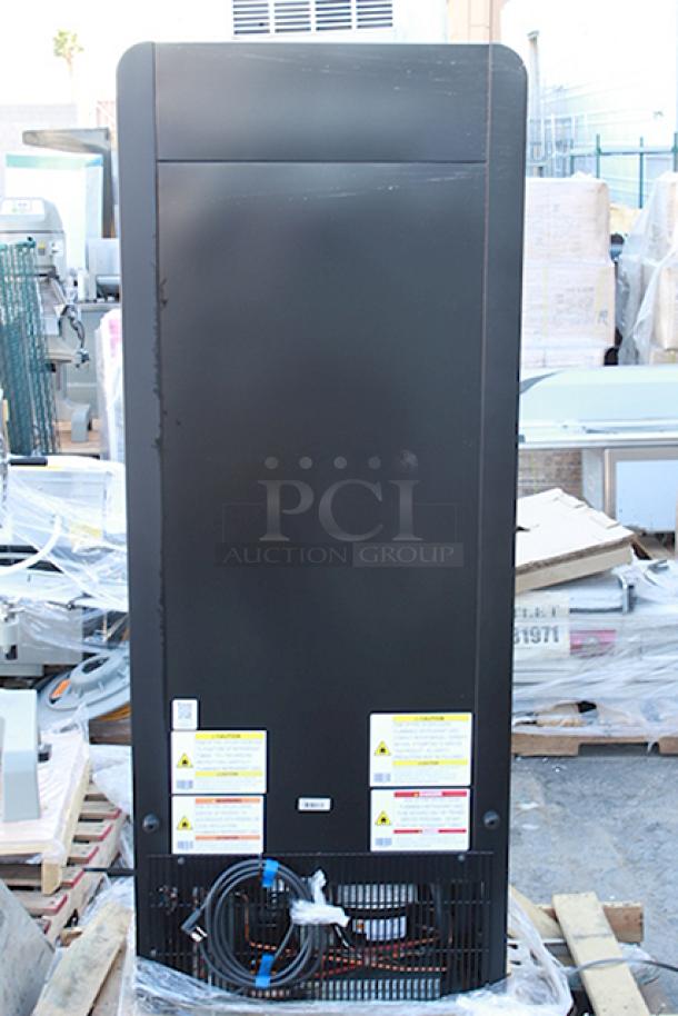 BRAND NEW SCRATCH & DENT! True CVM-13-HC~EGC01 24 7/8" Black Refrigerated Contemporary Glass Door Merchandiser with LED Lighting - 64" Tall 115 Volts	2.5 Amps	1 Phase	60 Hz S/N: 10771955-1. Outer Glass Pane Is Broken. - Image 2 of 6