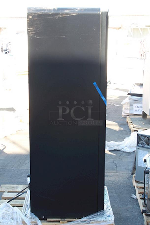BRAND NEW SCRATCH & DENT! True CVM-13-HC~EGC01 24 7/8" Black Refrigerated Contemporary Glass Door Merchandiser with LED Lighting - 64" Tall 115 Volts	2.5 Amps	1 Phase	60 Hz S/N: 10771955-1. Outer Glass Pane Is Broken. - Image 3 of 6
