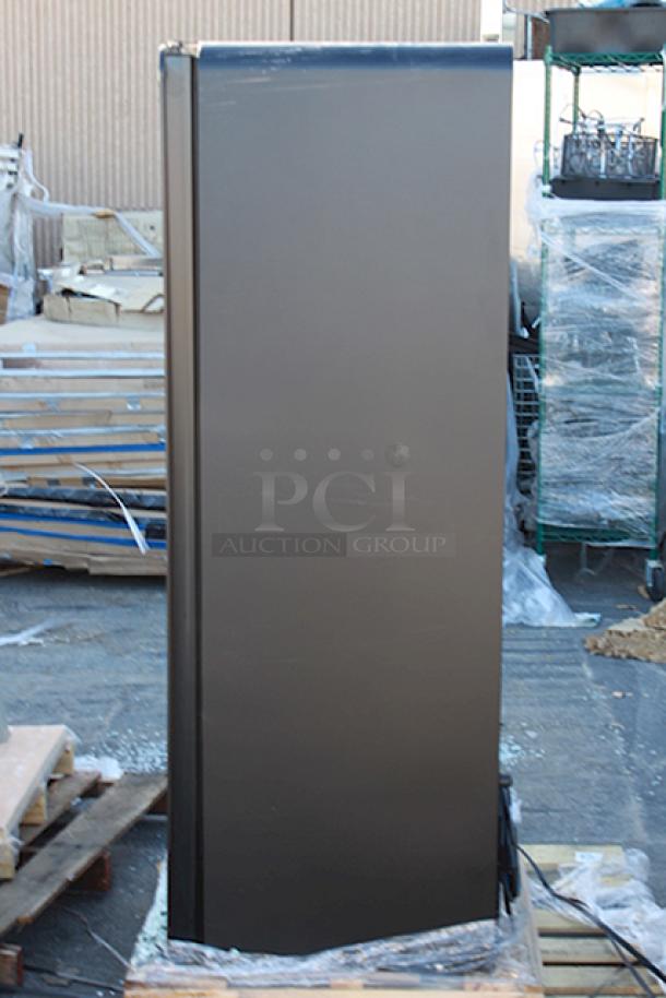 BRAND NEW SCRATCH & DENT! True CVM-13-HC~EGC01 24 7/8" Black Refrigerated Contemporary Glass Door Merchandiser with LED Lighting - 64" Tall 115 Volts	2.5 Amps	1 Phase	60 Hz S/N: 10771955-1. Outer Glass Pane Is Broken. - Image 4 of 6