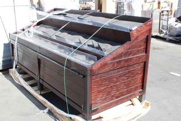 BRAND NEW SCRATCH & DENT! Marco Company 568OBP28985CM 100" x 40" x 47" Cocoa Maple Orchard Produce Display Bin. Wood has some chipping. - Image 2 of 6