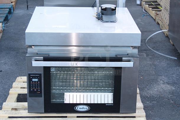 Cadco Bakerlux Station BLS-4FLD-2H Double Stacked 4-Shelf Full Size Heavy-Duty Digital Countertop Convection Ovens with LED Control Panels, Ventless Hood, and Stand - 208-240V. Only 1 Oven. Doesn't Include Stacking Kit. - Image 2 of 8