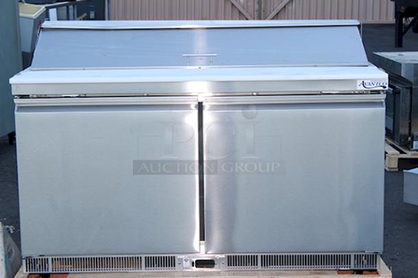 BRAND NEW SCRATCH & DENT! Avantco ZPT-60-FB-HC 60" 2 Door Front Breathing Cutting Top Refrigerated Sandwich Prep Table. 115 Volts	5.4 Amps	1 Phase	60 Hz. S/N:627617073. Power cable needs to be replaced. Comes complete with food pans. - Image 1 of 7