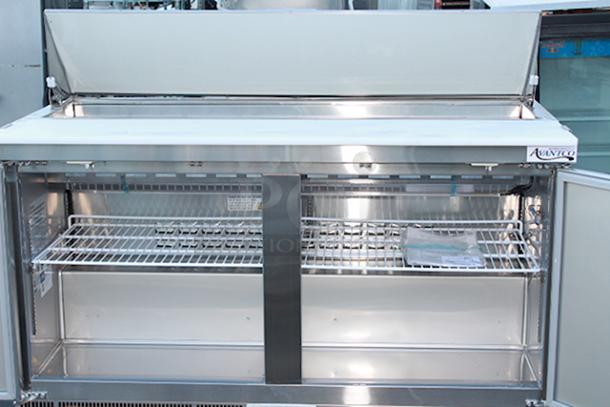 BRAND NEW SCRATCH & DENT! Avantco ZPT-60-FB-HC 60" 2 Door Front Breathing Cutting Top Refrigerated Sandwich Prep Table. 115 Volts	5.4 Amps	1 Phase	60 Hz. S/N:627617073. Power cable needs to be replaced. Comes complete with food pans. - Image 3 of 7