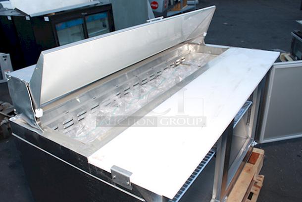 BRAND NEW SCRATCH & DENT! Avantco ZPT-60-FB-HC 60" 2 Door Front Breathing Cutting Top Refrigerated Sandwich Prep Table. 115 Volts	5.4 Amps	1 Phase	60 Hz. S/N:627617073. Power cable needs to be replaced. Comes complete with food pans. - Image 5 of 7