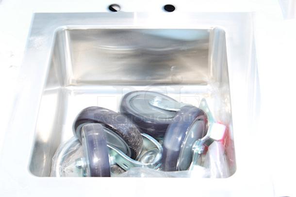 BRAND NEW SCRATCH & DENT! Regency 600PHS24HCF Space Saver Single Bowl Hot and Cold Portable Hand Sink Cart with 8" Swivel Gooseneck Faucet - Image 2 of 9
