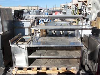 Stainless Steel Enclosed Base Commercial Workstation With Adjustable Mid-Shelf, Double Overshelf, Order TIcket Rail, (2) Nemco Strip Warmers and Delifield 225 6 Gallon Drop In Freezer. In Working Order.
