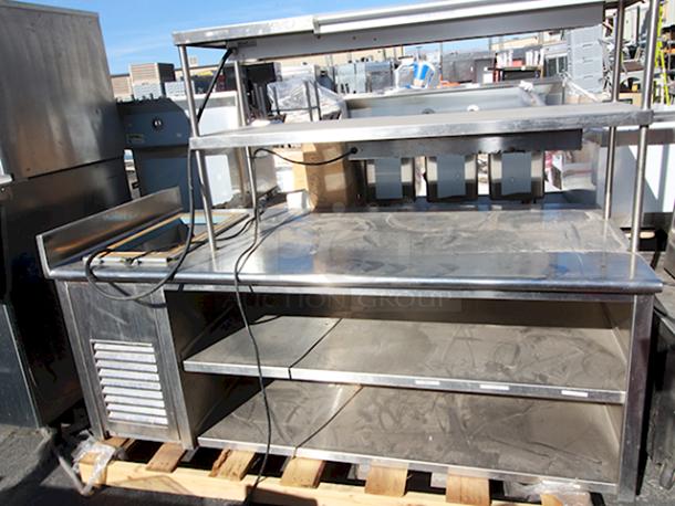 Stainless Steel Enclosed Base Commercial Workstation With Adjustable Mid-Shelf, Double Overshelf, Order TIcket Rail, (2) Nemco Strip Warmers and Delifield 225 6 Gallon Drop In Freezer. In Working Order. - Image 3 of 9