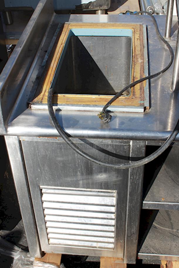 Stainless Steel Enclosed Base Commercial Workstation With Adjustable Mid-Shelf, Double Overshelf, Order TIcket Rail, (2) Nemco Strip Warmers and Delifield 225 6 Gallon Drop In Freezer. In Working Order. - Image 8 of 9