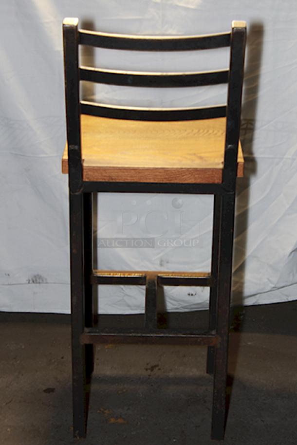 CUSTOM INDUSTRIAL! Elpers Handmade Furniture & Cabinetry Barstool With Back, Wood Seat and Solid Steel Welded Frame. 14x Your Bid. - Image 3 of 4