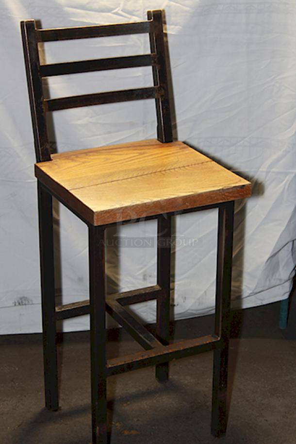CUSTOM INDUSTRIAL! Elpers Handmade Furniture & Cabinetry Barstool With Back, Wood Seat and Solid Steel Welded Frame. 14x Your Bid. - Image 4 of 4