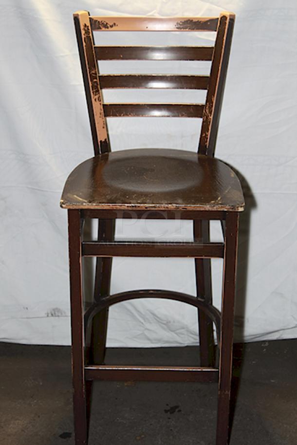 LIGHT WEIGHT! Solid Wood Ladderback Bar Height Chairs With Foot Rest. 14x Your Bid - Image 1 of 4