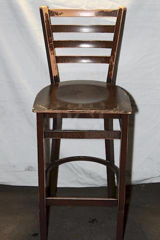 LIGHT WEIGHT! Solid Wood Ladderback Bar Height Chairs With Foot Rest. 14x Your Bid