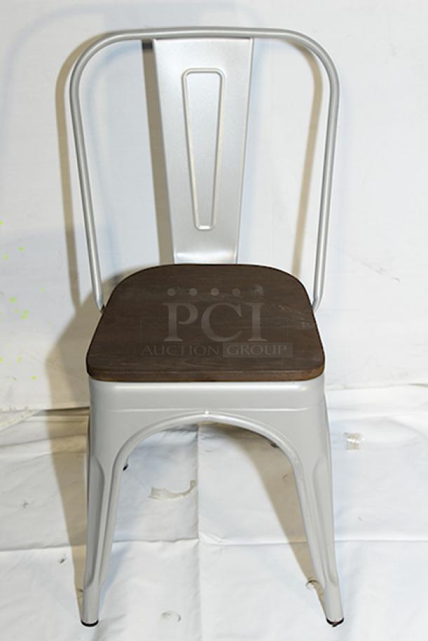 BRAND NEW! Lancaster Table & Seating 164CMCAFCLRW Alloy Series Silver Indoor Cafe Chair with Walnut Wood Seats. Out Of Original Packaging. 32x Your Bid. - Image 2 of 5